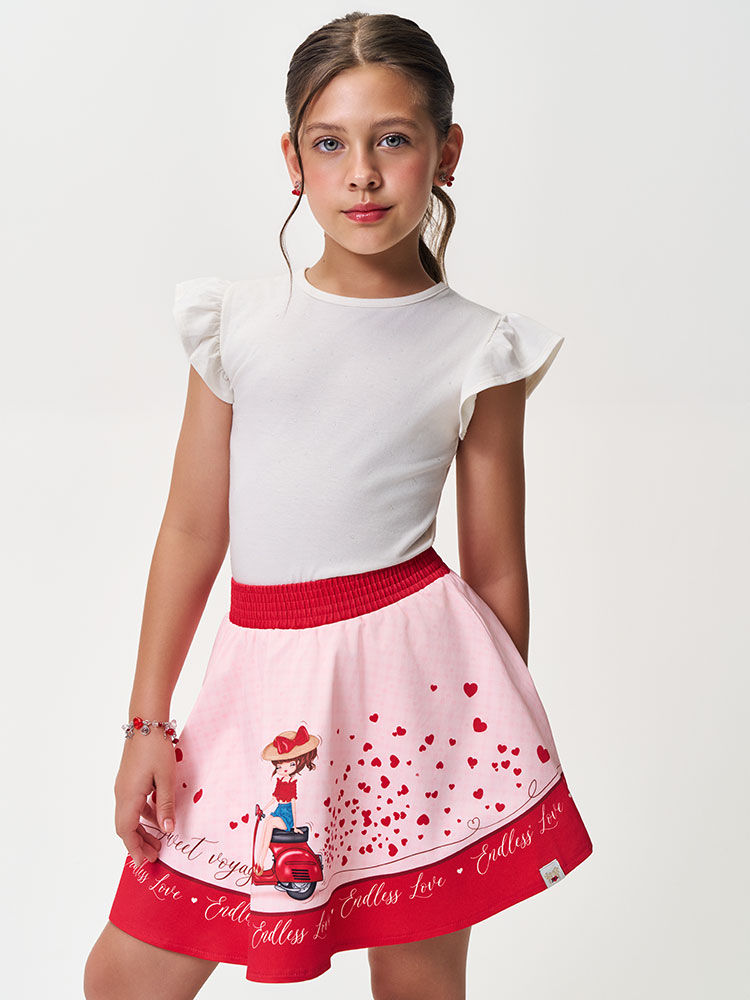 Conjunto Infantil Blusa com Strass e Saia-Short Scooter Lover