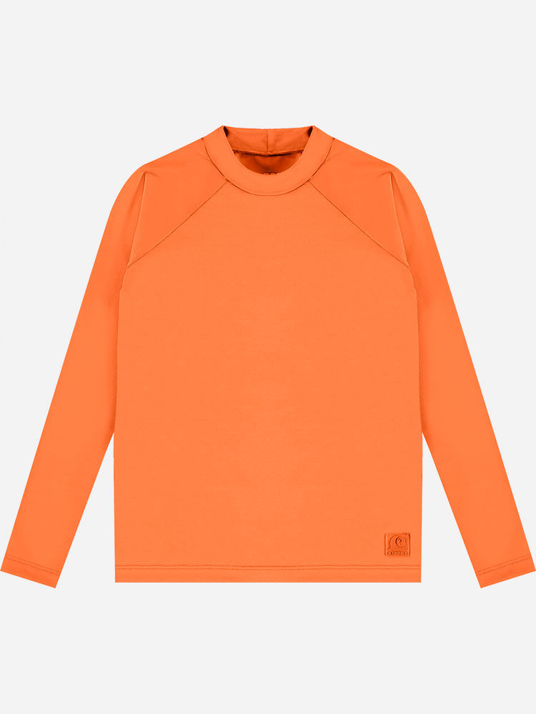 Camiseta Menino Manga Longa em Malha UV Laranja Neon