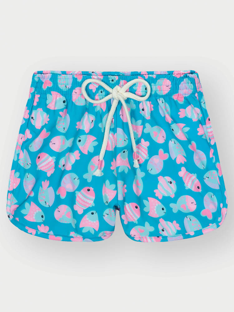 Shorts Menina Peixinhos Azul