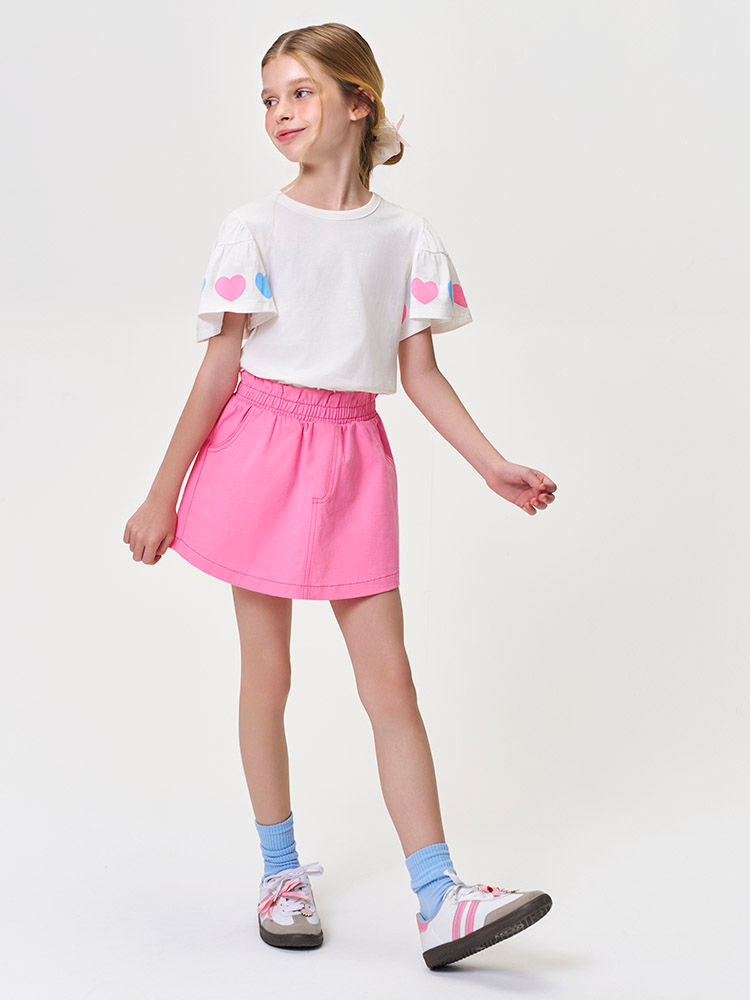 Conjunto Infantil Blusa Corações Coloridos com Strass e Short-Saia