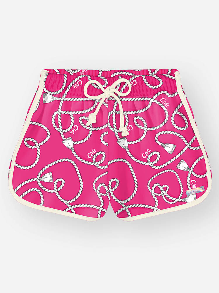 Shorts Infantil Básico em Nylon Estampado – Short Menina Verão Estampado com Elastano ROSA CRUSH