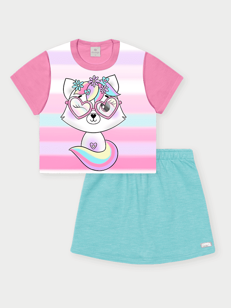 Conjunto Infantil Menina Raposa Listrada Menta Abrange