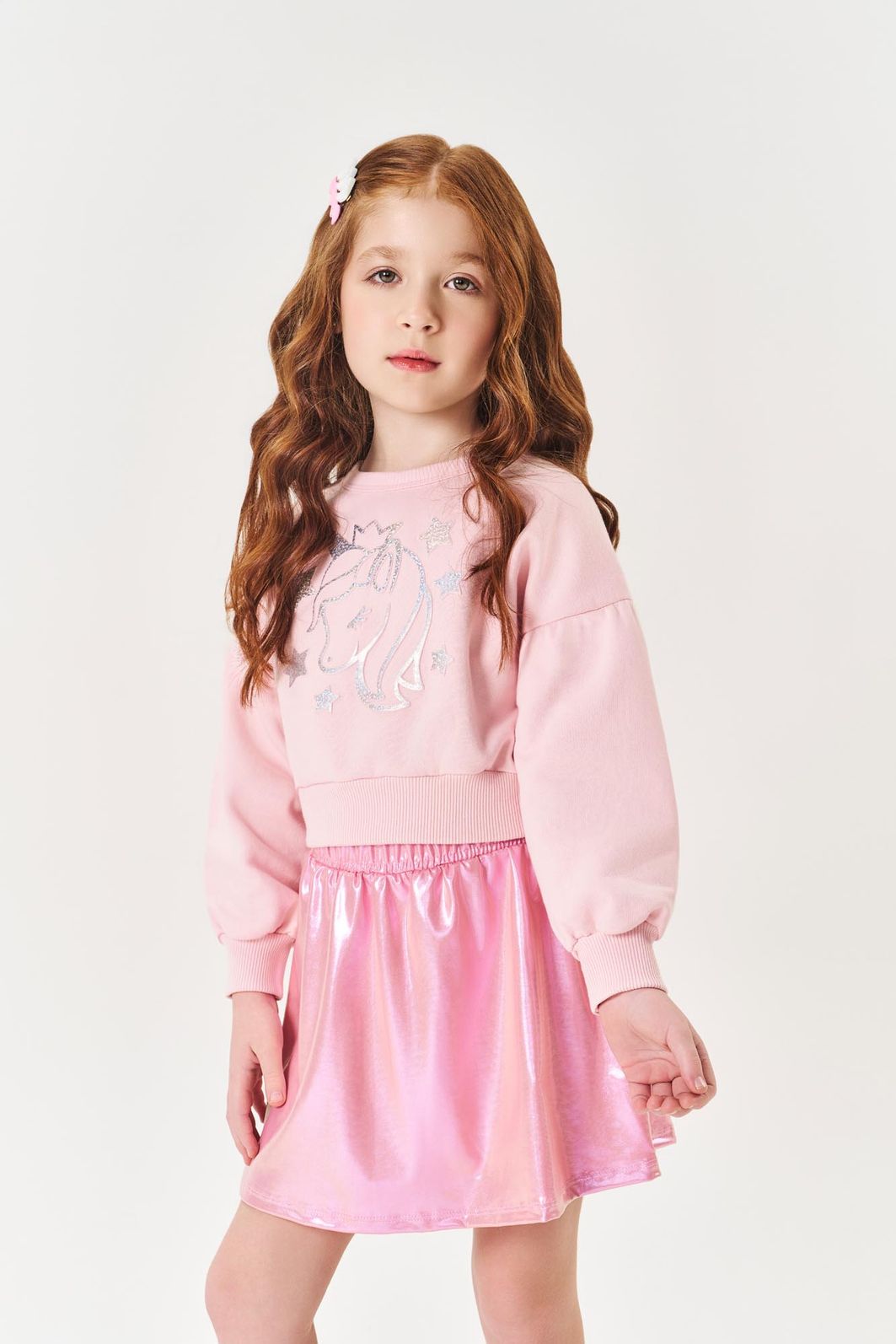 Conjunto Infantil Menina Blusão E Saia-Short Holográfico Lilás Mundo Cinti
