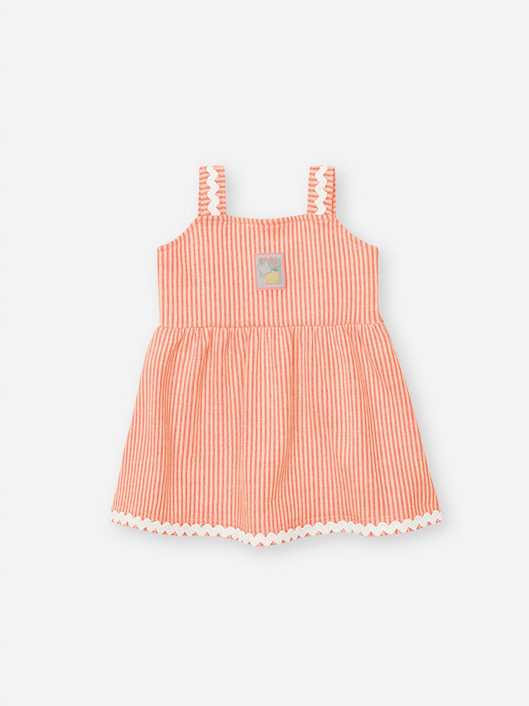 Conjunto Bebê Menina Blusa e Shorts Listrado Laranja Neon