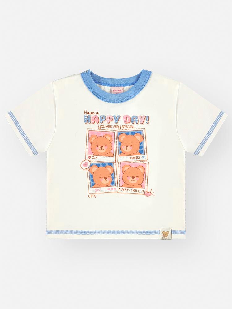 Conjunto Bebê Happy Day com Blusa Boxy e Short Azul