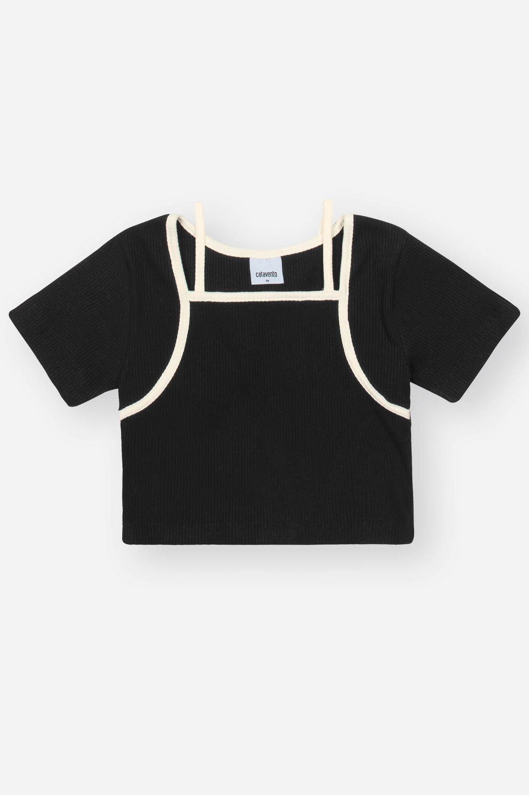 Conjunto Infantil Menina Blusa Cropped + Short Sarja Preto CTV