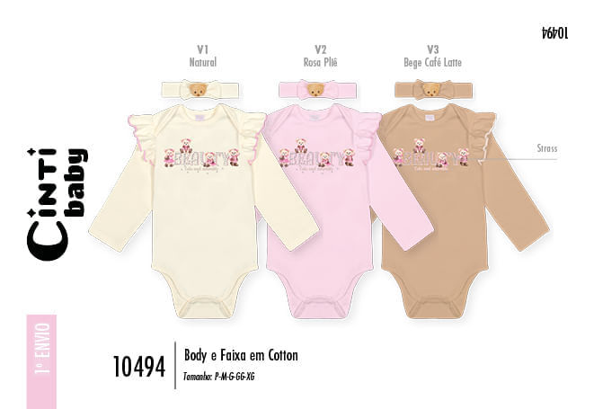 Body com Faixa Bebê Menina Ursas Adorable Mundo Cinti