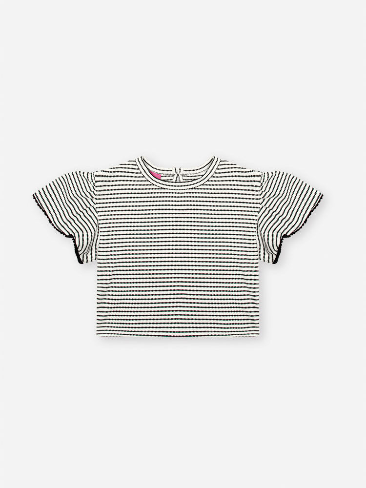 Conjunto Infantil Listrado com Blusa Boxy e Shorts em Malha Fio Tinto – Look Menina Verão Preto PRETO
