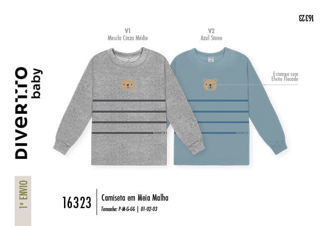 Camiseta Bebê Menino Listras Ursinho Divertto