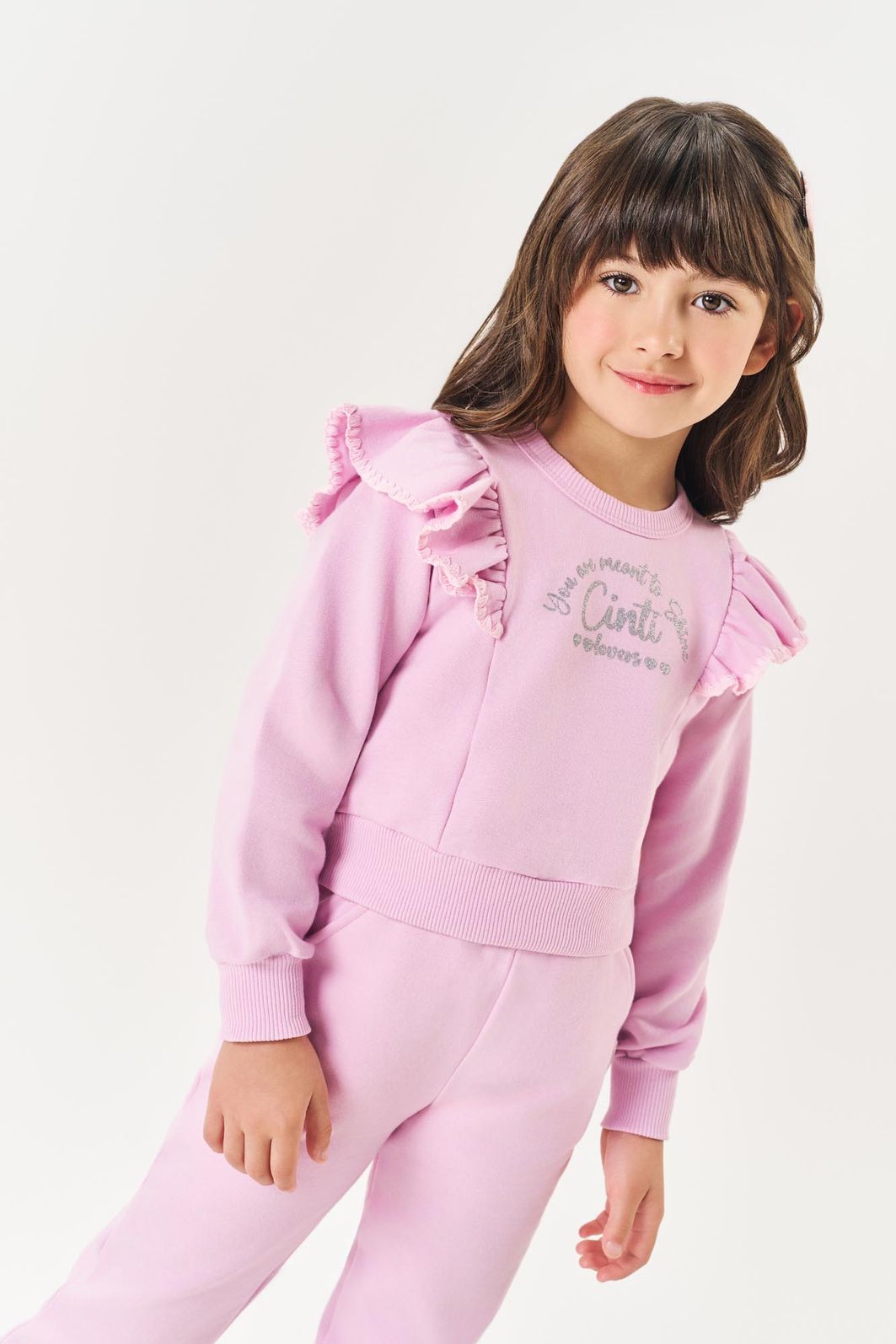 Conjunto Infantil Menina Blusão Babado E Calça Mescla Mundo Cinti Conjunto Infantil Menina Blusão Babado E Calça Mescla Mundo Cinti