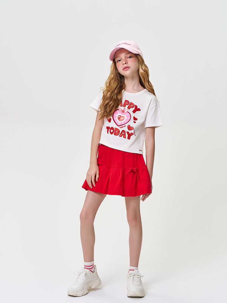 Conjunto Infantil Menina Blusa Boxy e Saia-Short Happy Today