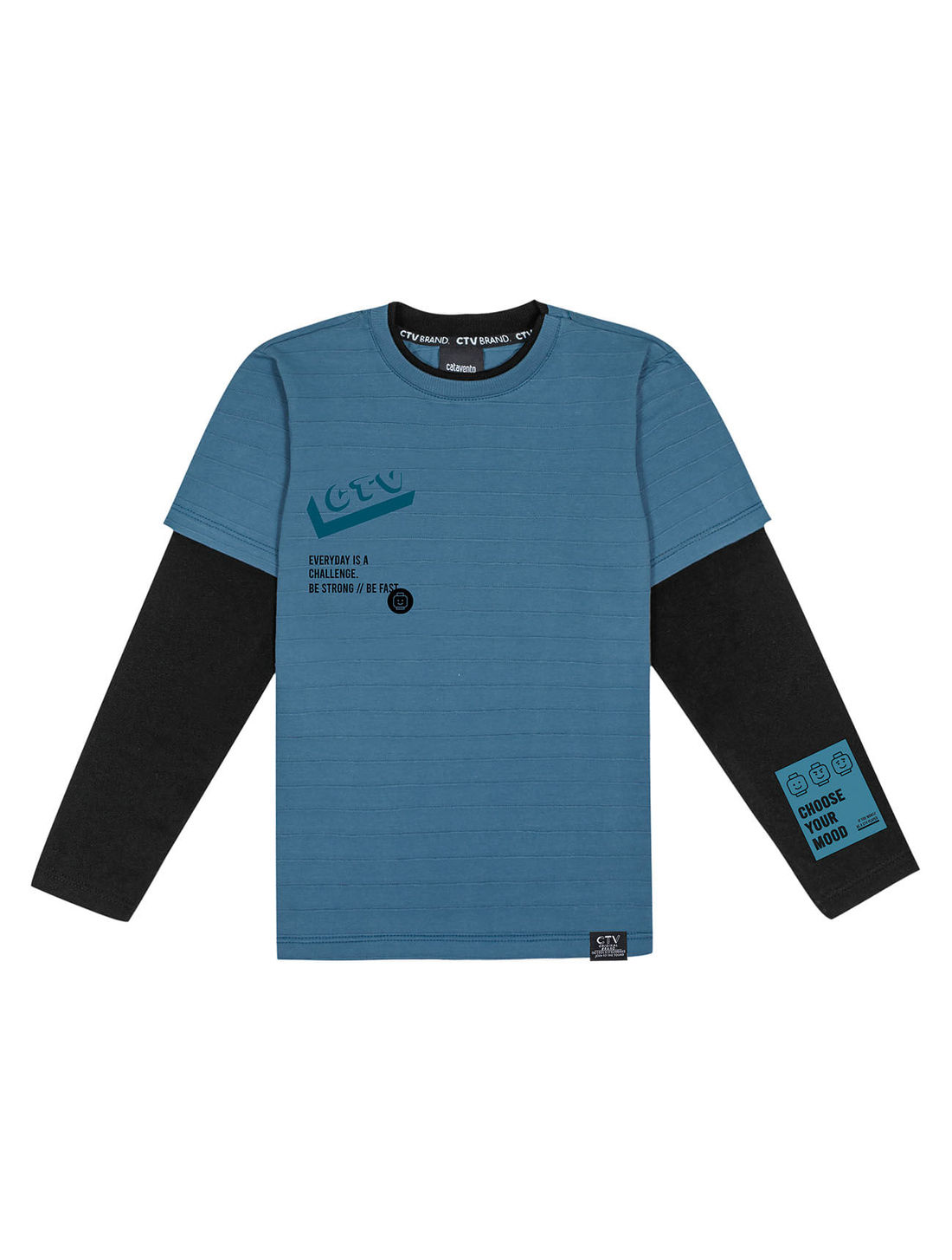 Camiseta Recorte Manga CTV Play Azul E Preto CTV