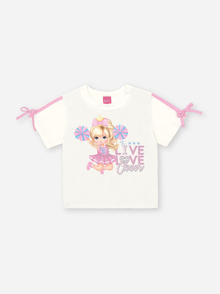 Conjunto Infantil Cheerleader com Saia Shorts Metalizada – Conjunto Menina Fashion Cinti NATURAL/RS IOGURTE
