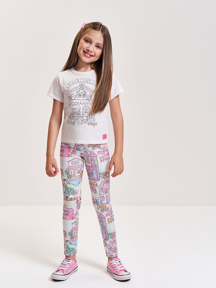 Blusa Infantil para Colorir com Canetinhas – Camiseta Menina Verão Interativa NATURAL/CAFETERIA