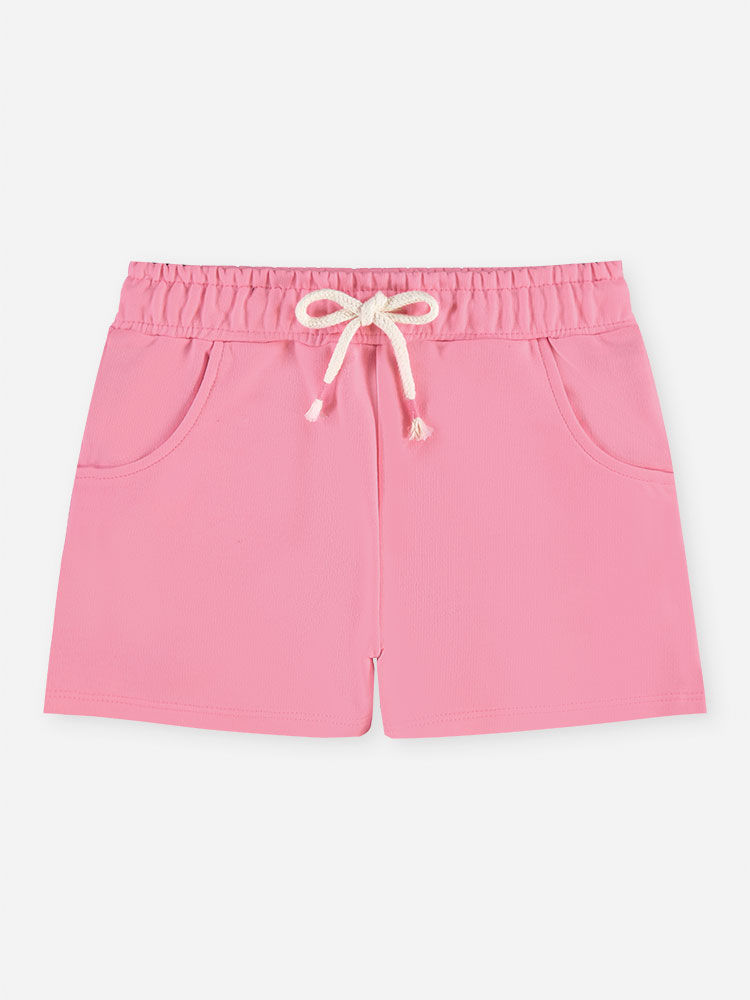 Short Infantil Menina em Moletom com Bolsos e Cordão Rosa
