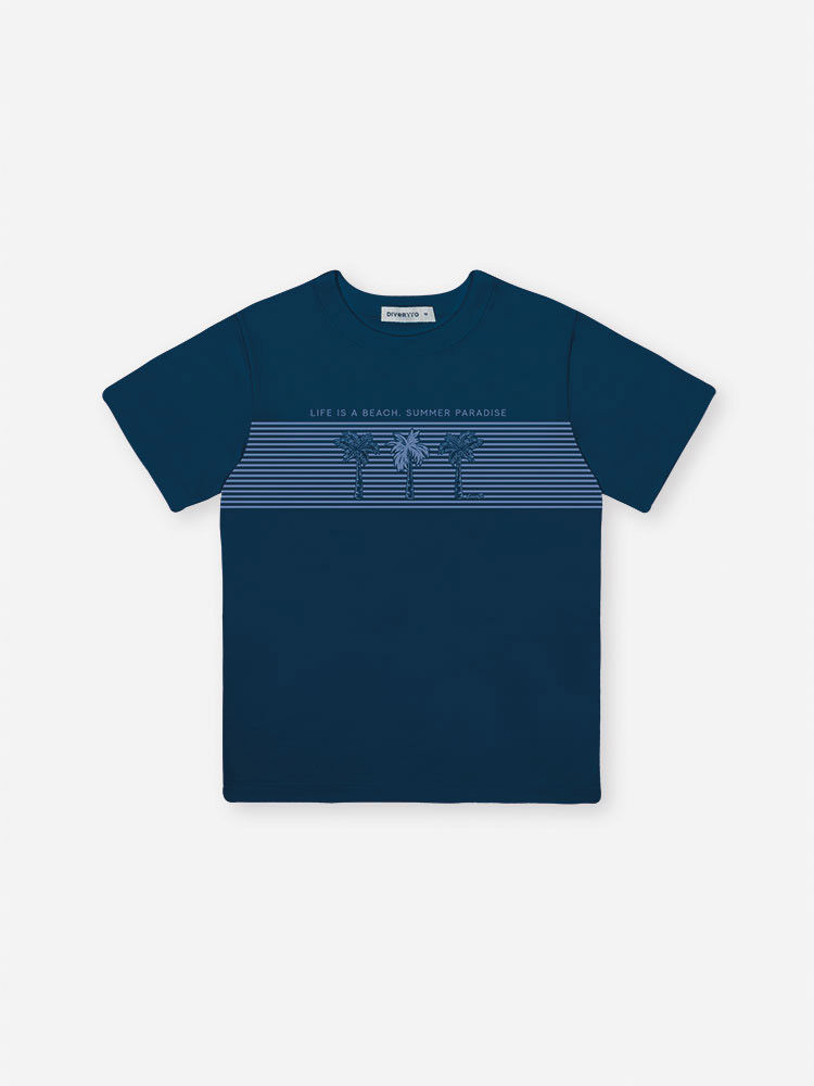 Conjunto Infantil Menino Camiseta Tropical e Bermuda Atoalhada Azul