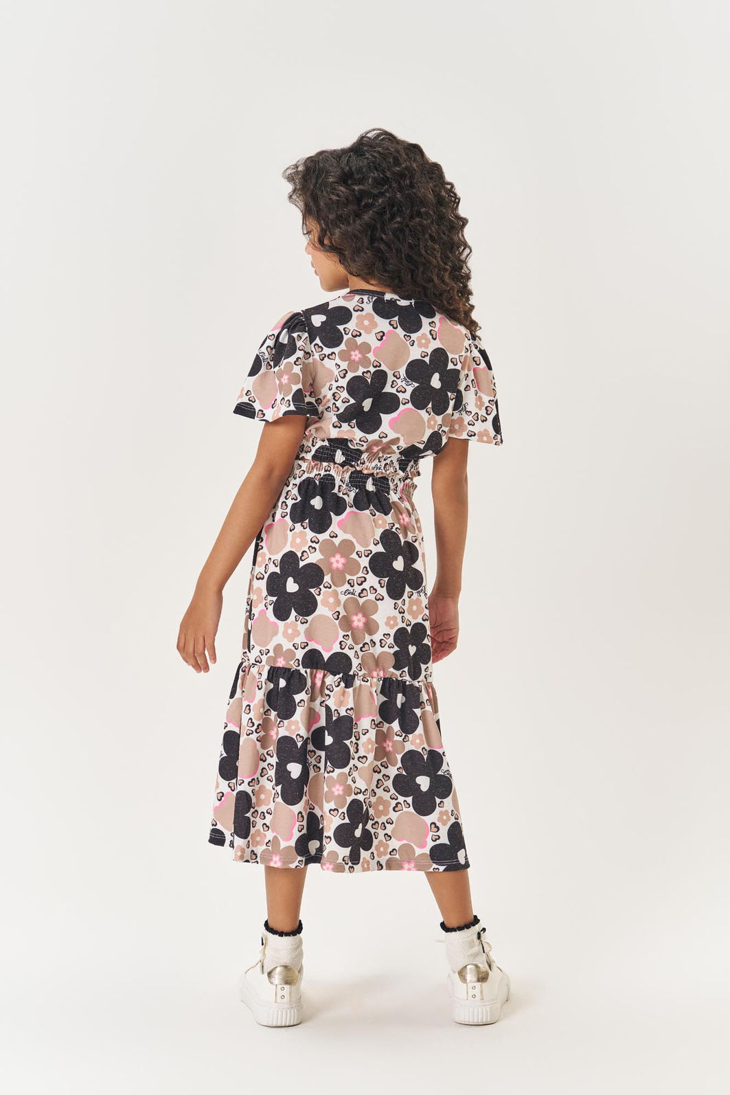 Vestido Infantil Midi com Recorte Lateral – Vestido Menina Floral Moderno Mundo Cinti