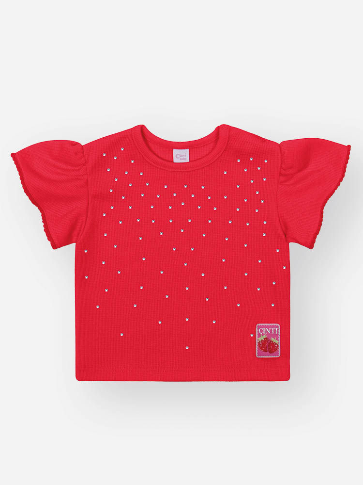 Conjunto Bebê Menina Vermelho em Moletinho Waffle – Blusa Boxy com Shorts Infantil Delicado Cinti Ba VERMELHO MARTE