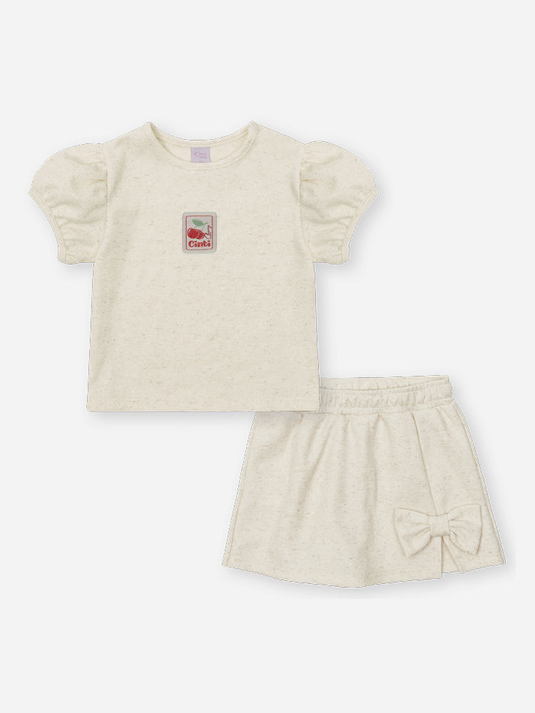 Conjunto Bebê Menina Blusa e Shorts-Saia Linho com Glitter