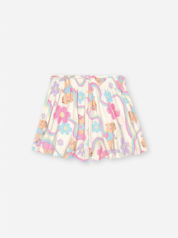 Conjunto Infantil com Regata Boxy e Shorts em Cotton Linho – Look Menina Verão com Estampa de Capiva OFF WHITE