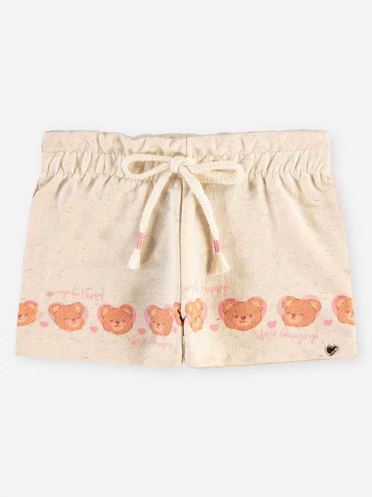 Conjunto Bebê Blusa de Ursinha e Short Clochard com Linho