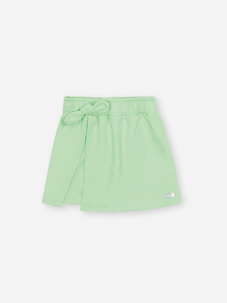 Short-Saia Infantil Macio em Moletom com Laço VERDE CIDRA