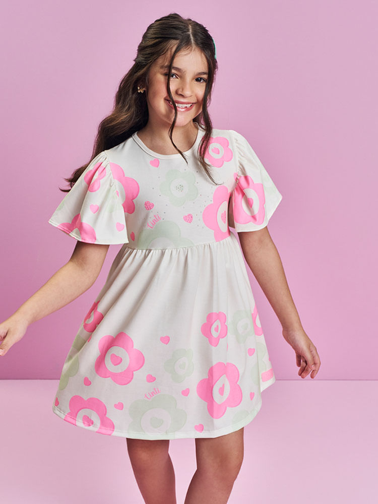 Vestido Infantil Menina com Saia Fluida e Estampa de Flores – Vestido Mundo Cinti