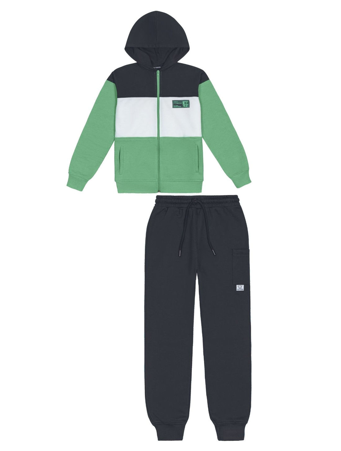 Conjunto Jaqueta Color Block E Calça Cinza E Verde CTV