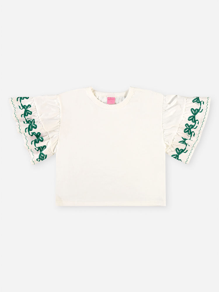 Conjunto Infantil Menina Blusa Boxy Laços e Short Waffle Verde