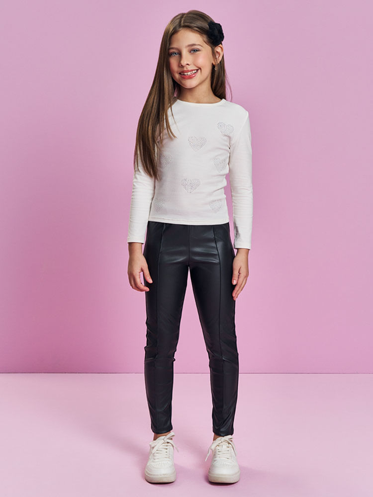 Blusa Menina Strass de Coração Mundo Cinti PRETO