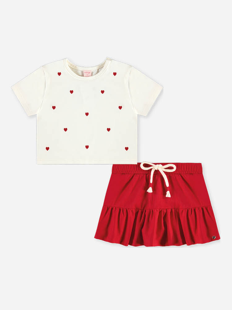 Conjunto Bebê Corações com Blusa Boxy e Saia-Short