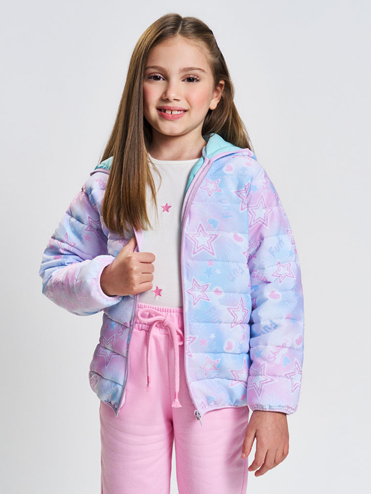 Blusa Menina em Cotton Estrelas Bordadas Mundo Cinti NATURAL/PRETO