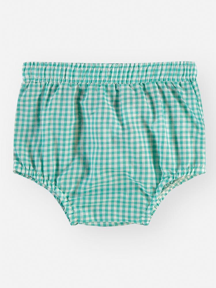 Conjunto Bebê Bata e Short Xadrez Menta