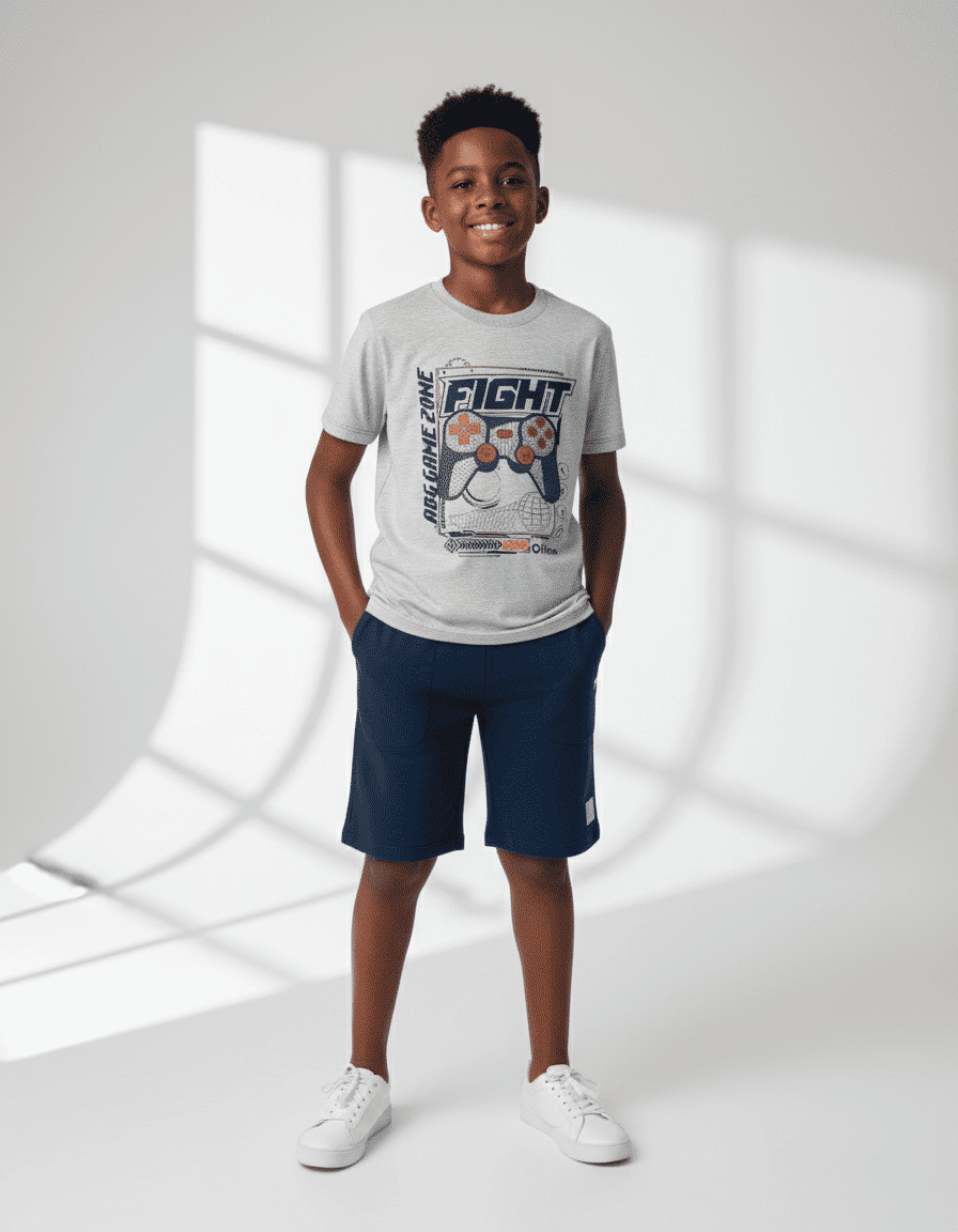 CONJ CAMISETA E BERMUDA MESCLA M/AZ DRESS BL