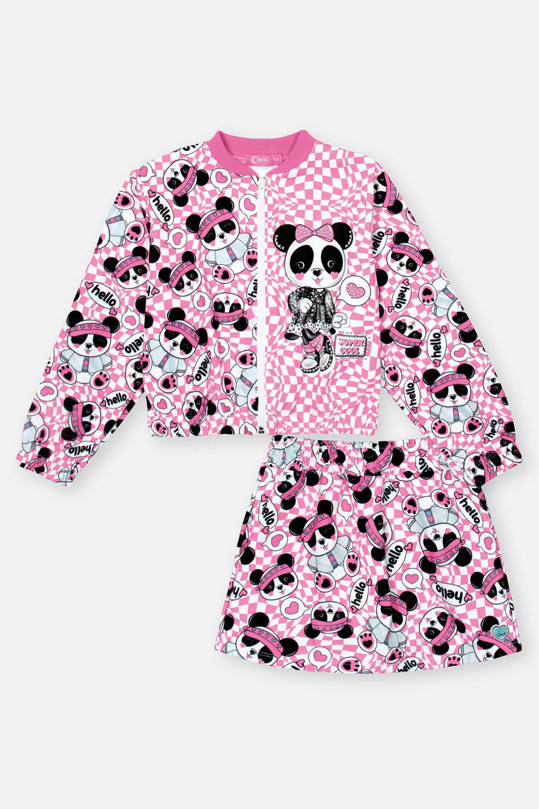 Conjunto Infantil Menina Jaqueta E Short-Saia Panda Rosa Mundo Cinti