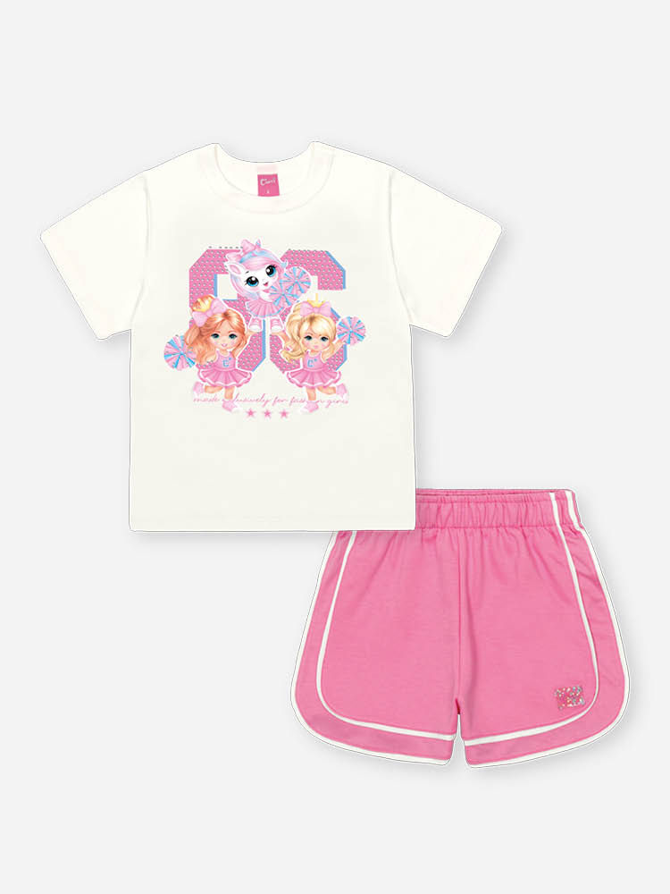 Conjunto Infantil Cheerleader com Shorts em Moletinho – Conjunto Menina Best Friends Cinti NATURAL/RS CONFETE