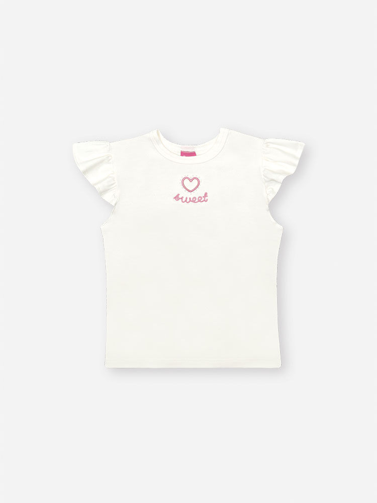 Conjunto Infantil com Blusa em Cotton Bordada e Short-Saia em Molecotton – Look Menina Verão NATURAL/RS IOGURTE