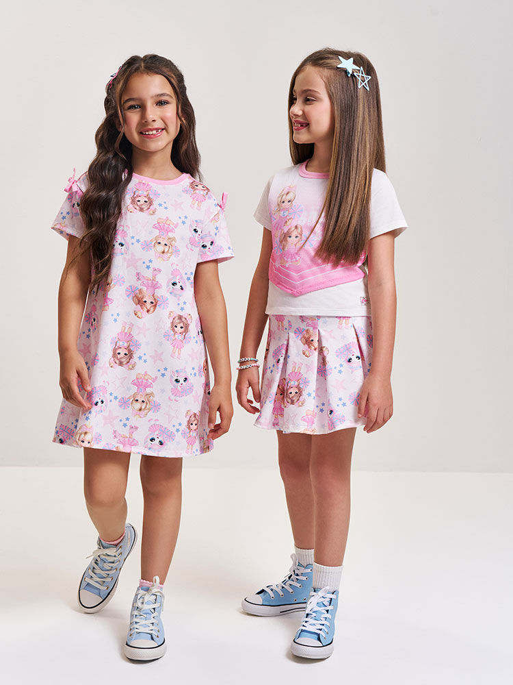 Conjunto Infantil Cheerleader com Shorts Saia Plissado – Conjunto Menina Fashion Cinti NATURAL/RS IOGURTE