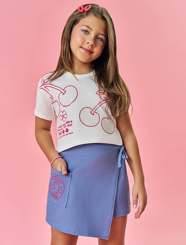 Conjunto Infantil Menina Tutti-Frutti Blusa E Short-Saia Vermelho Mundo Cinti