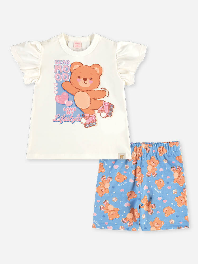 Conjunto Bebê Ursinha com Blusa Alongada e Short Ciclista