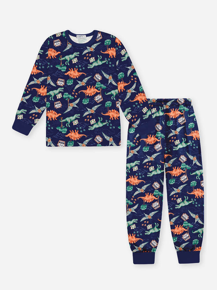 Pijama de Inverno Infantil Menino Dino World Divertto AZUL MARINHO