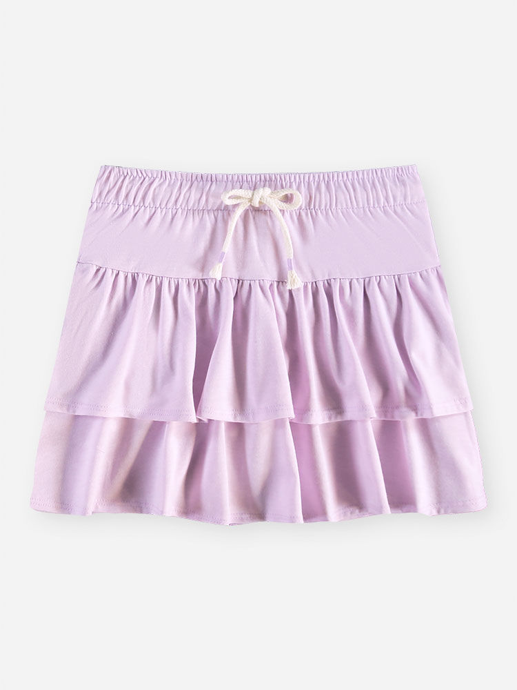 Conjunto Infantil Menina Blusa Boxy e Saia-Short com Babados Lilás