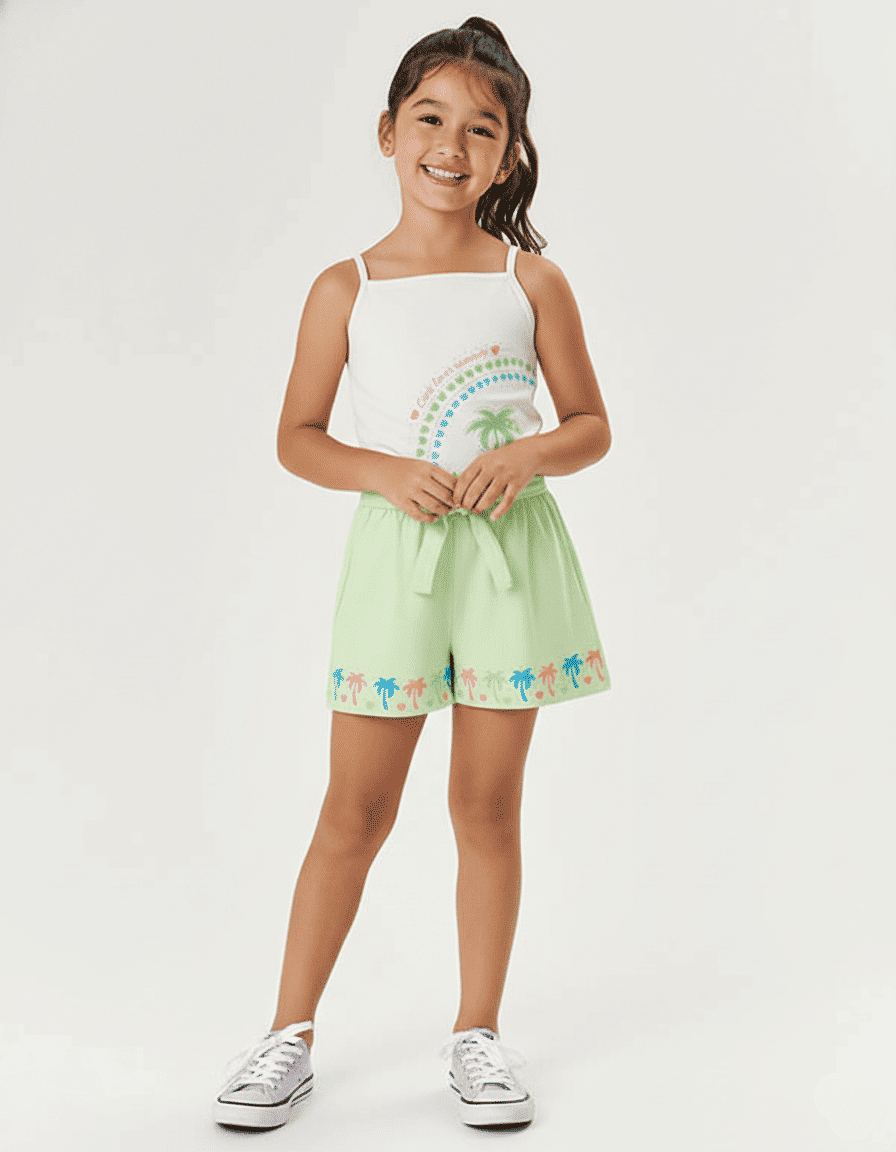 CONJ BLUSA E SHORTS NATURAL/VD PARADISE
