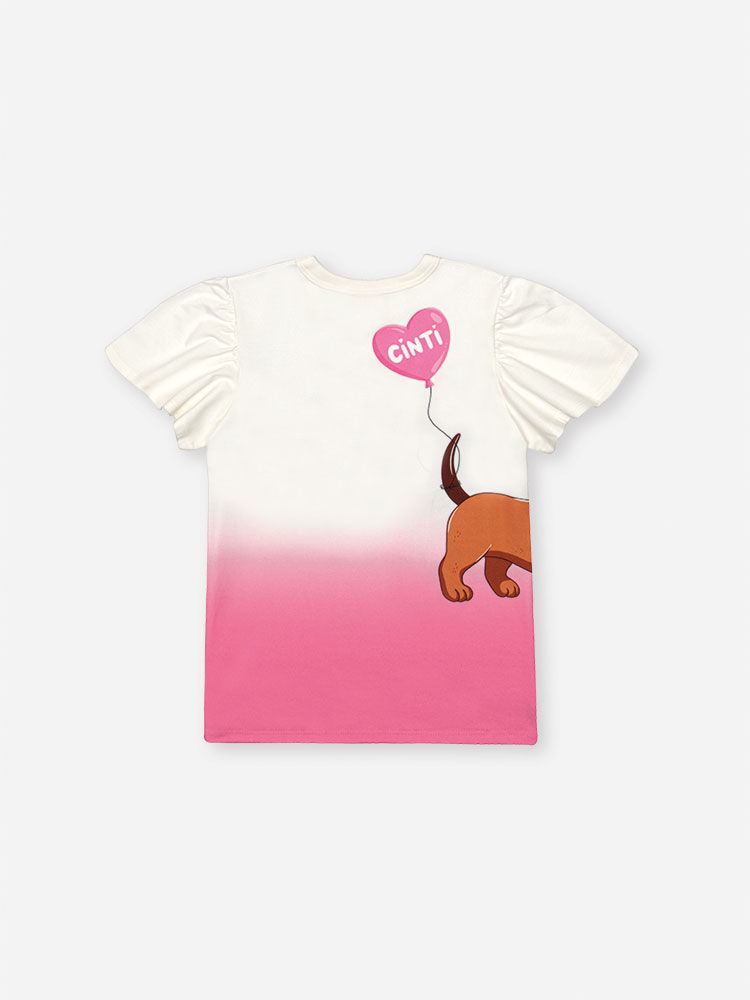 Conjunto Infantil com Blusa Degradê e Legging em Suplex – Look Menina Verão com Cachorrinho e Strass NATURAL/RS CONFETE