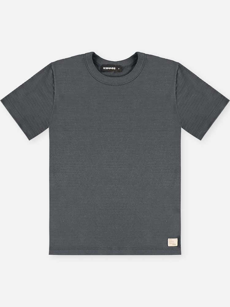 Conjunto Menino Camiseta Chumbo e Bermuda Palmas Latte