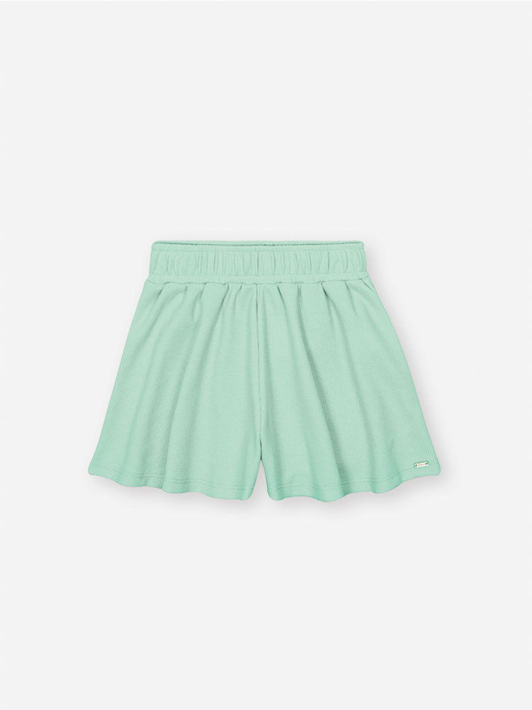 Conjunto Infantil Neon Love com Regata Cropped, Shorts em Moletinho Waffle e Bolsa – Look Menina Ver VERDE BRISA