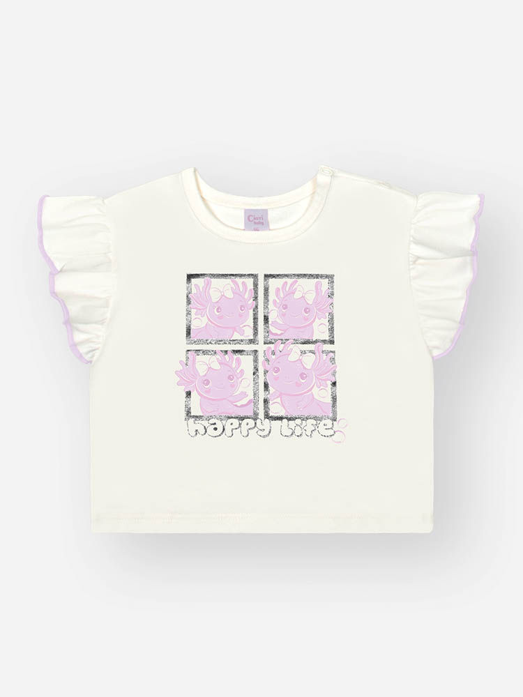 Conjunto Bebê Menina Blusa Boxy e Short-Saia Arco-íris com Strass – Look Delicado Cinti Baby NATURAL/LL BRUMA