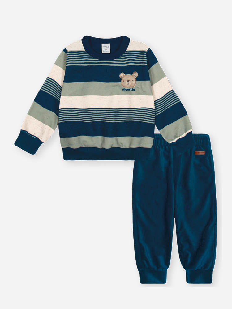 Conjunto Infantil Moletom Listrado com Calça em Veludo – Look de Inverno Quentinho e Sofisticado Conjunto Infantil Moletom Listrado com Calça em Veludo – Look de Inverno Quentinho e Sofisticado