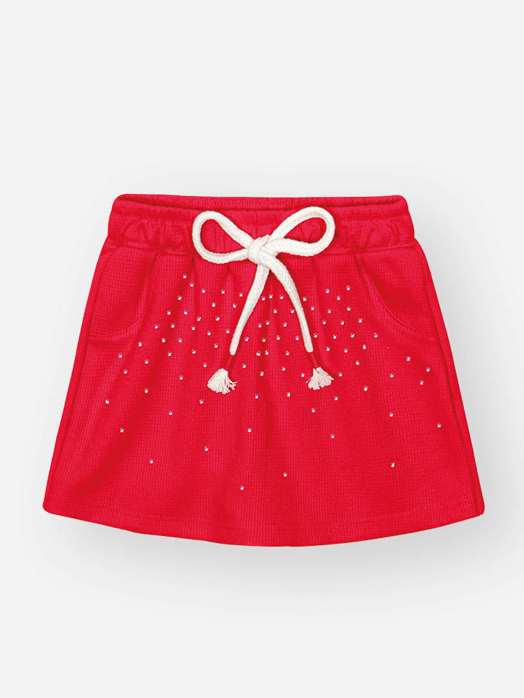 Conjunto Bebê Menina com Shorts Saia Vermelho – Blusa em Cotton e Shorts Saia em Moletinho Waffle Ci NATURAL/VM MARTE