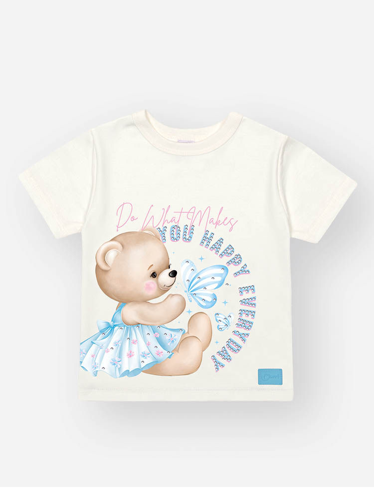 Conjunto Bebê Menina Ursinha Bailarina com Short-Saia – Look Delicado em Algodão Cinti Baby NATURAL/AZ PORCELANA